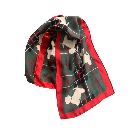 Silk Plaid Scottie Dog Scarf // Long Rectangular Vintage Casual Corner Italian - Picture 5 of 10
